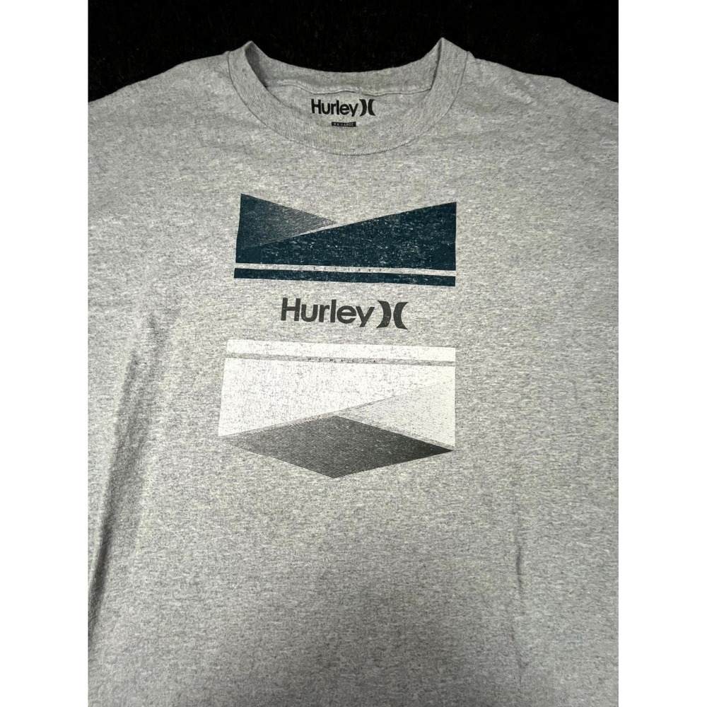Hurley T Shirt Mens 2XL Heather Gray Cotton Geometric Logo Crew Neck Surf Skate - Picture 3 of 6